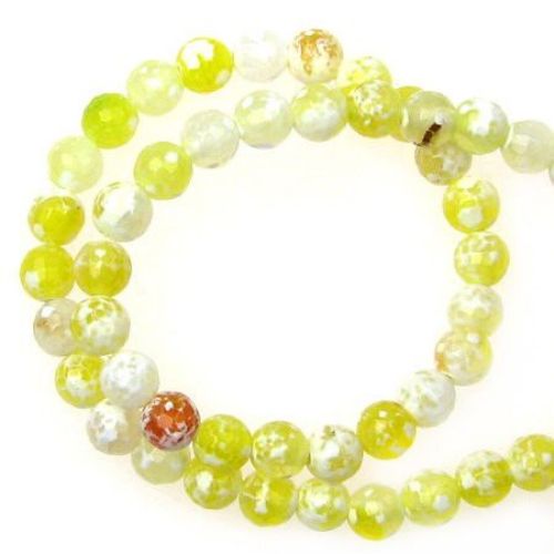 Colored Semi-precious Stone Beads String / AGATE, Yellow MIX, Faceted Ball: 8 mm ± 48 pieces