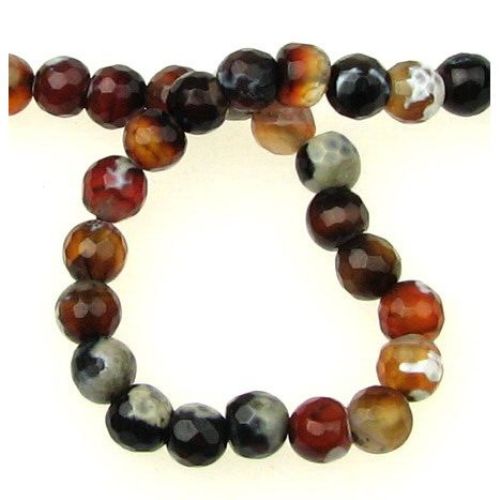 Șirag mărgele fațetate din agat maro – mix asortat, rotunde 6 mm, ~63 buc, pentru bijuterii handmade calde și stilate