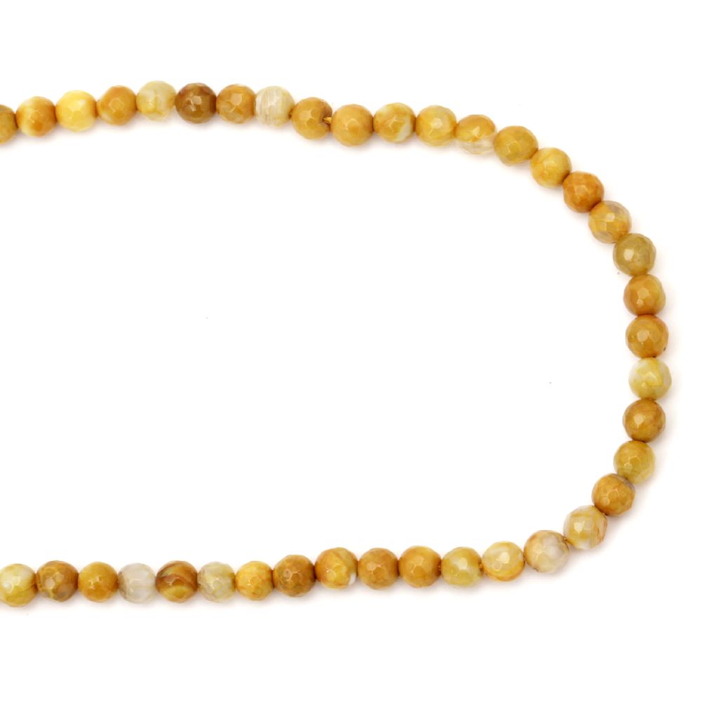 Наниз мъниста полускъпоценен камък АХАТ жълто-оранжев микс топче фасетирано 6 мм ~63 броя