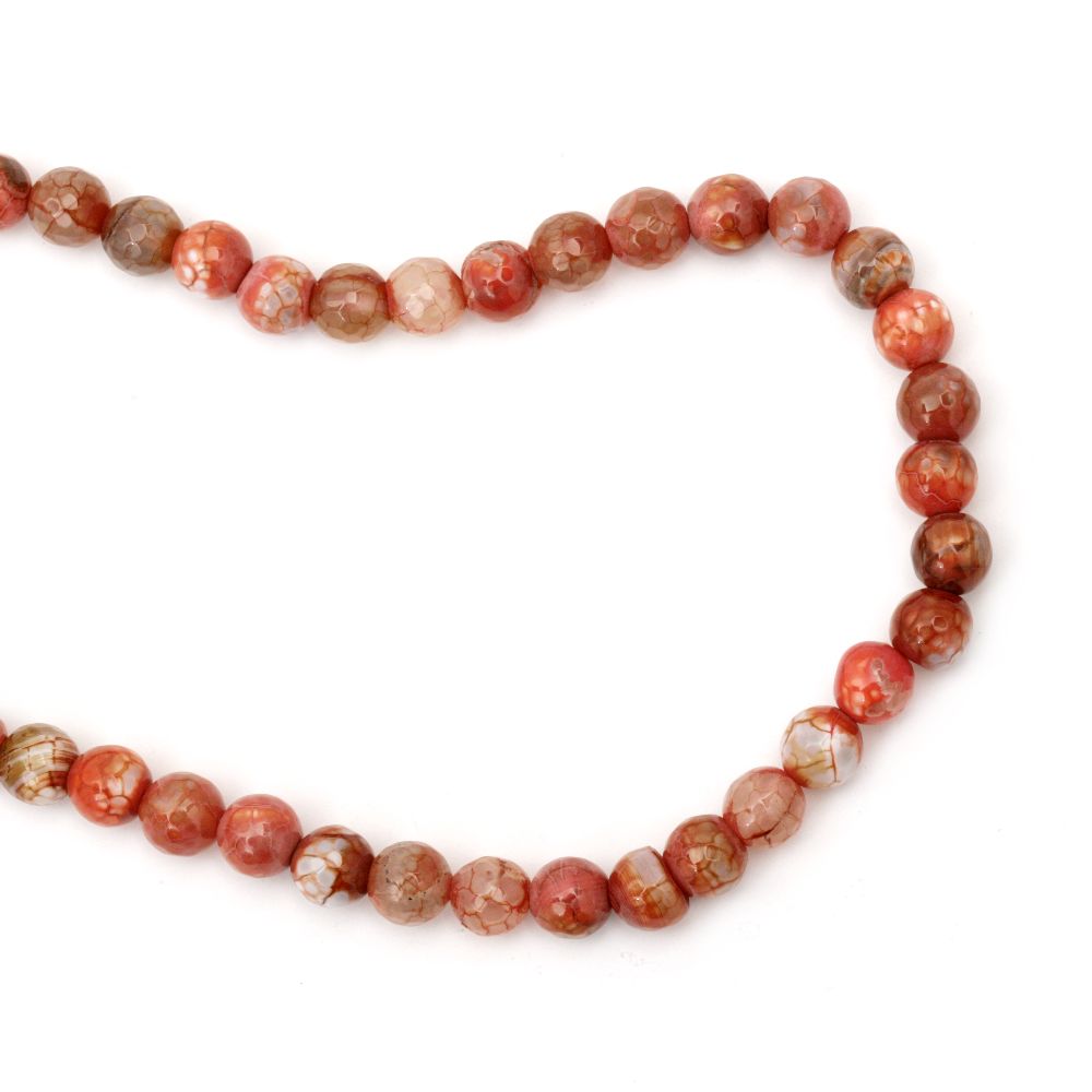Наниз мъниста полускъпоценен камък АХАТ напукан оранжево-червен микс топче фасетирано 10 мм ~38 броя