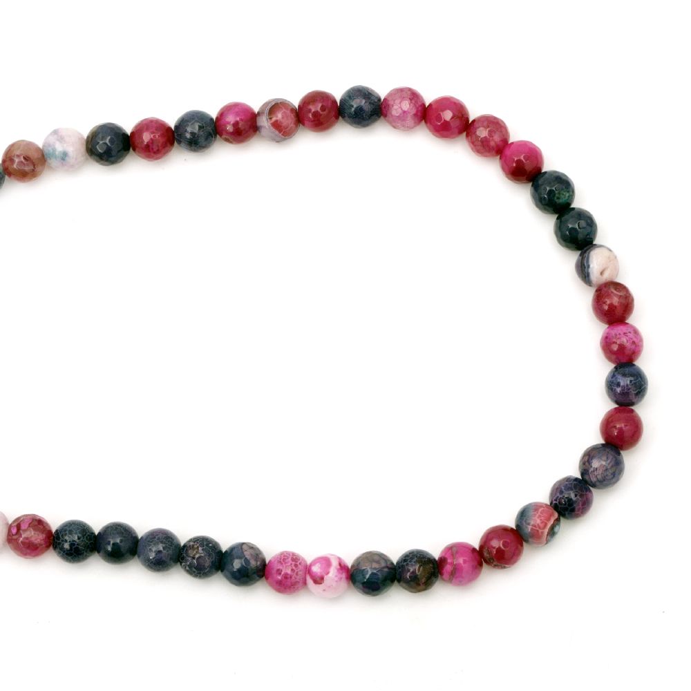 Наниз мъниста полускъпоценен камък АХАТ цикламено-син микс топче фасетирано 8 мм ~48 броя