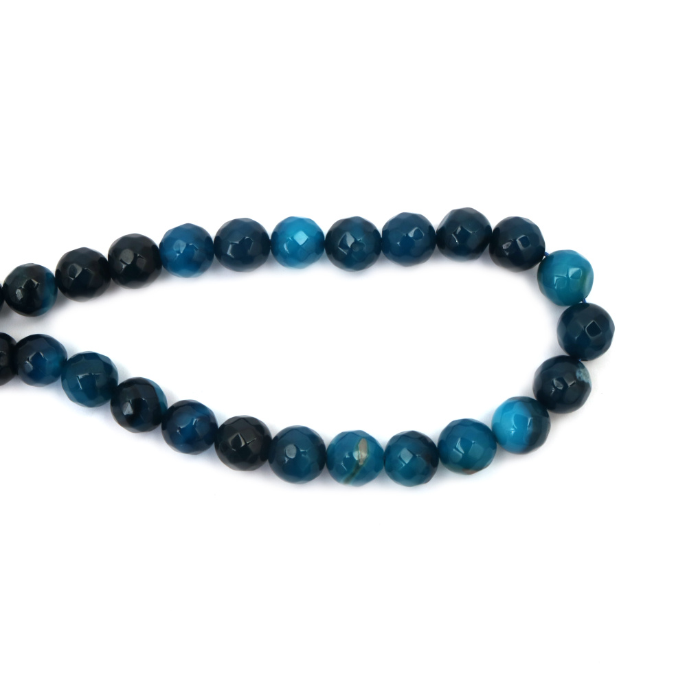 Faceted Colored Natural Stone Beads / AGATE, Blue, Ball: 10 mm ~36 pieces