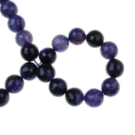String of Colored Ball-shaped Natural Stone Beads / DRAGON VEINS AGATE, Purple, Faceted Ball: 14 mm ± 27 pieces