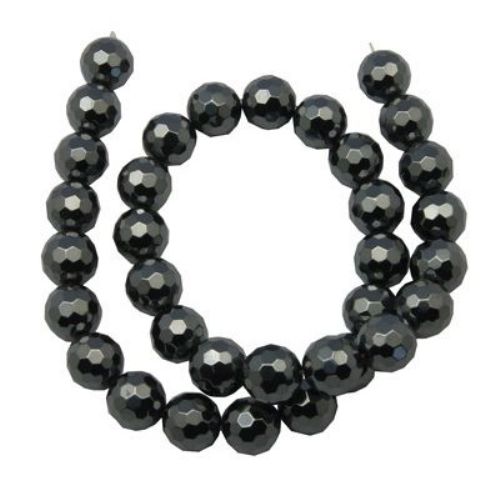 Gemstone Beads Strand, Non-Magnetic Synthetic Hematite, Round, Faceted, 8mm, ~51 pcs