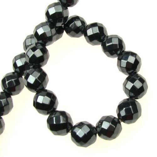 Gemstone Beads Strand, Non-Magnetic Synthetic Hematite, Round, Faceted, 10mm, ~40 pcs