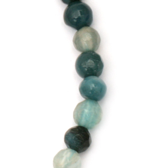 Strand of Beads, Semi-Precious Stone AGATE, Striped Blue Faceted Sphere, 4 mm ~95 pieces