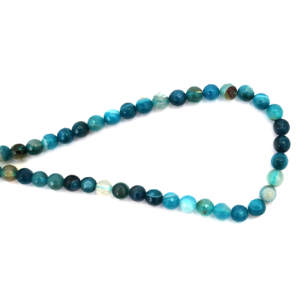 Colored Semi-precious Striped AGATE Beads String / Blue MIX, Faceted Ball: 8 mm ~47 pieces