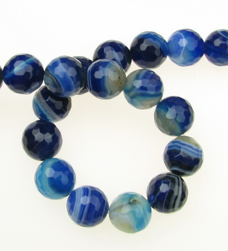 Colored Semi-precious LACE AGATE Beads String / Blue, Faceted Ball: 12 mm ~ 33 pieces