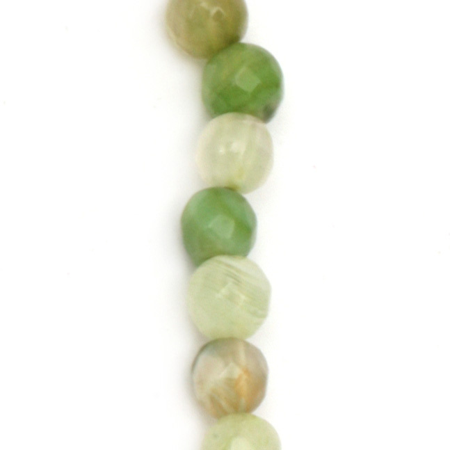 String Natural Stone Beads for Jewelry Design / STRIPED AGATE, White-Green MIX, Faceted Ball: 6 mm ± 65 pieces