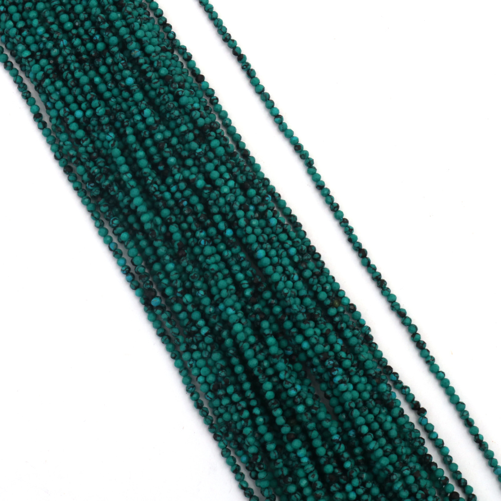 Gyönyörű Zöld Türkiz Féldrágakő Facettált Gyöngyszál – 2 mm Kerek Gyöngyök, Kb. 180 Darab