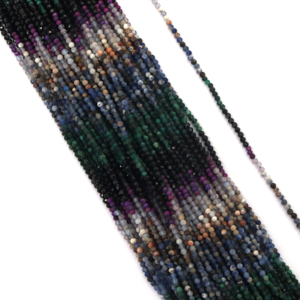 String of Semi-Precious Stone Beads / PEACOCK FEATHER Palette / Faceted Ball: 1.9~2 mm ~ 230 pieces