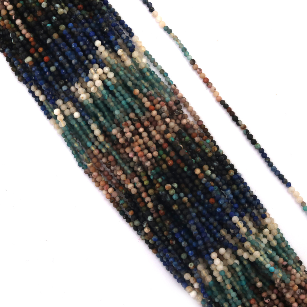 String of Semi-Precious Stone Beads / NIGHT IN THE MOUNTAIN Palette / Faceted Ball: 1.9~2.2mm ~ 209 pieces