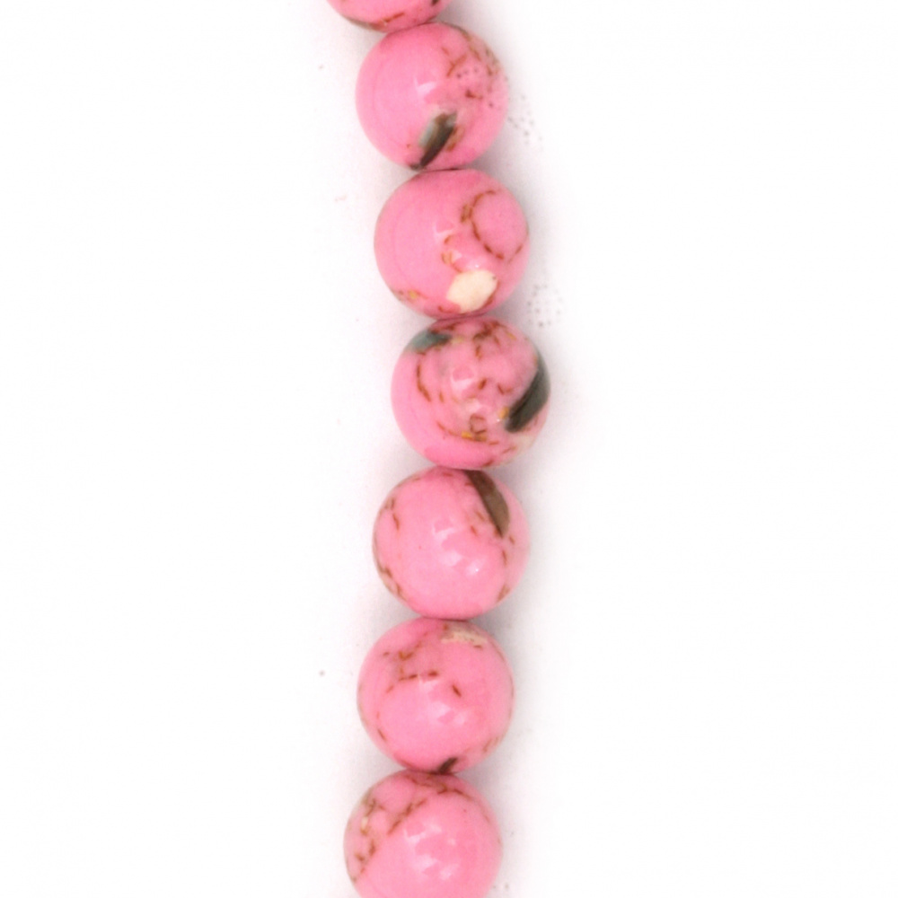 Наниз мъниста полускъпоценен камък РЕГАЛИТ имитация розов топче 6 мм ~66 броя