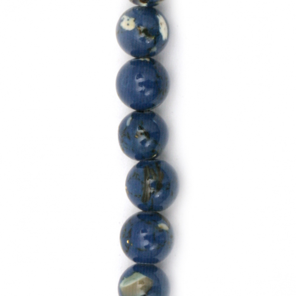 Наниз мъниста полускъпоценен камък РЕГАЛИТ имитация син топче 6 мм ~66 броя