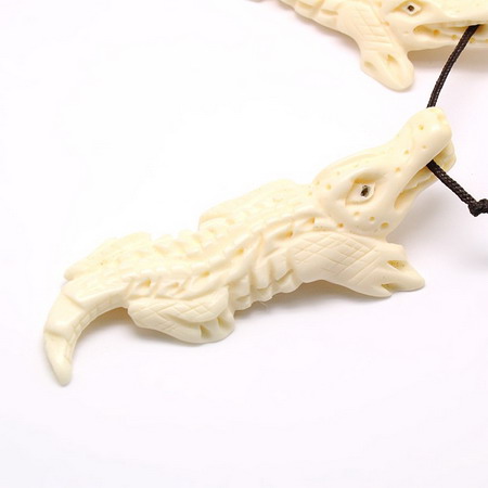Bone crocodile 62x27x9 mm hole 3 mm handmade