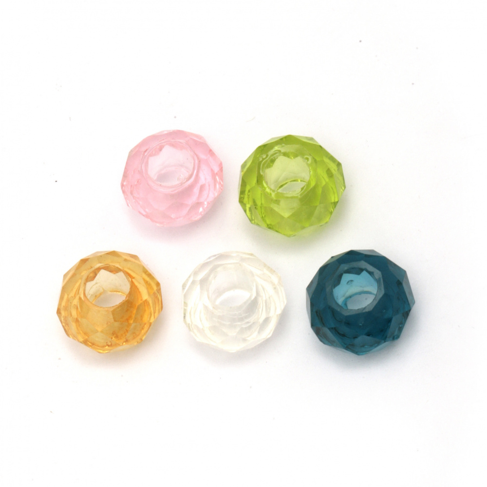 Transparent plastic bead 13~14x8~8.5 mm hole 5.5 mm mixed colors - 5 pieces