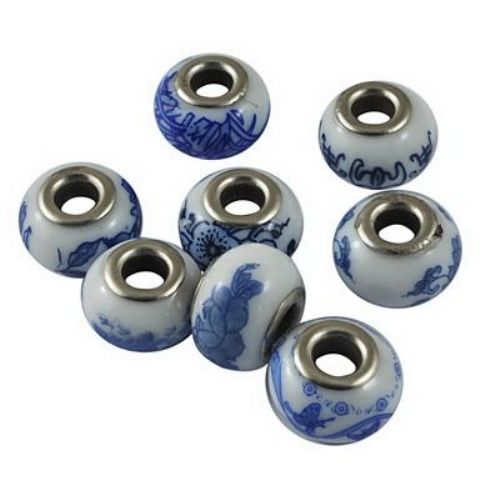 Handmade Porcelain Bead - PANDORA Type for DIY Jewelry Accessories, 15x10 mm, Hole: 5 mm