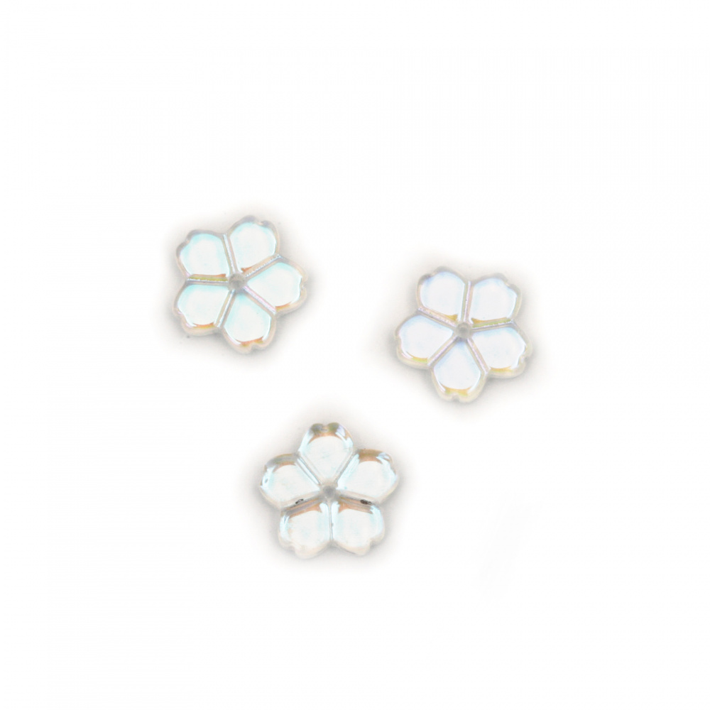 Glass Flower Beads, 12x3 mm, Hole: 1 mm, Transparent / RAINBOW -10 pieces