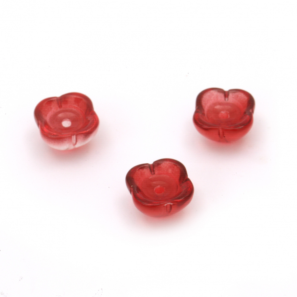Glass Flower Cap Bead, 11.5x7 mm, Hole: 2 mm, Red - 10 pieces