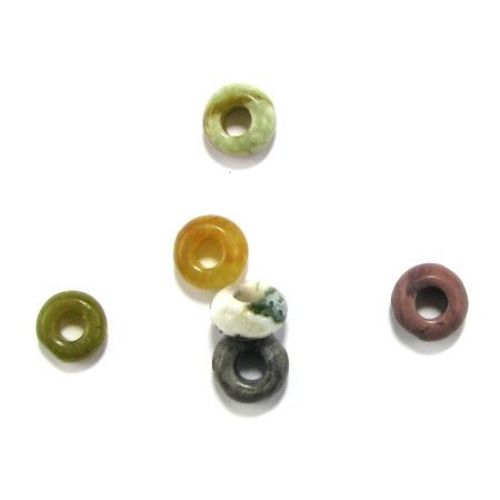 Art washer from precious stone, colored, Pandora style bead 14x7 mm hole 5 mm
