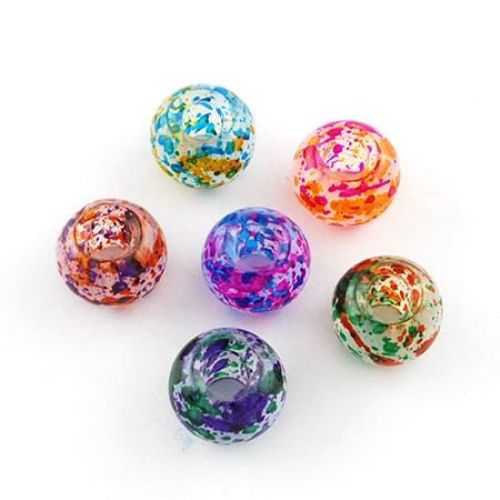 Transparent Multi-colored Glass ART Bead, 14x10 mm, Hole: 5 mm, ASSORTED