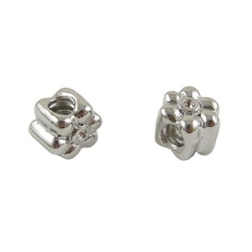 Metal flower jewellery element, art stringing bead 11x9 mm hole 4.2 mm color silver