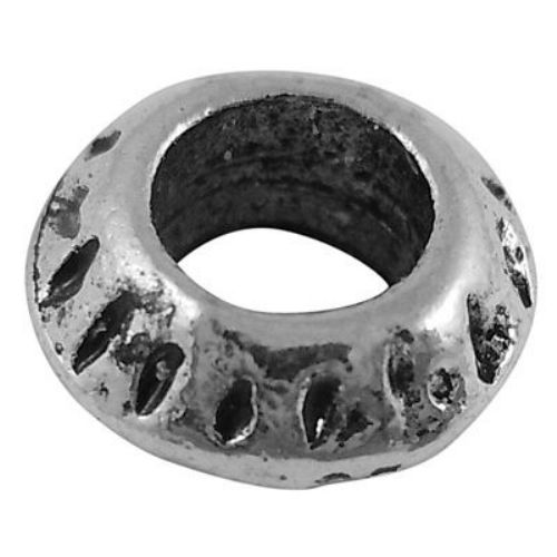 Metal washer bead, art element Pndora type 10x5 mm hole 5 mm color silver - 5 pieces