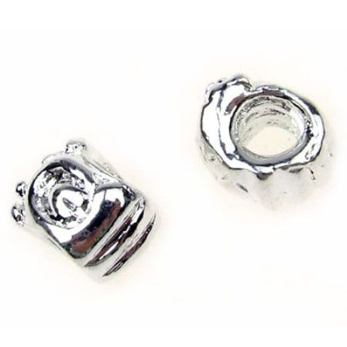 Art metal bead, Pandora style element 9.5x8.5 mm hole 4.5 mm color white