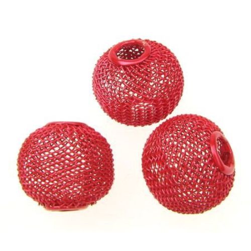 Dyed in red bead, metal mesh, Pandora type element 22x25 mm hole 7 mm