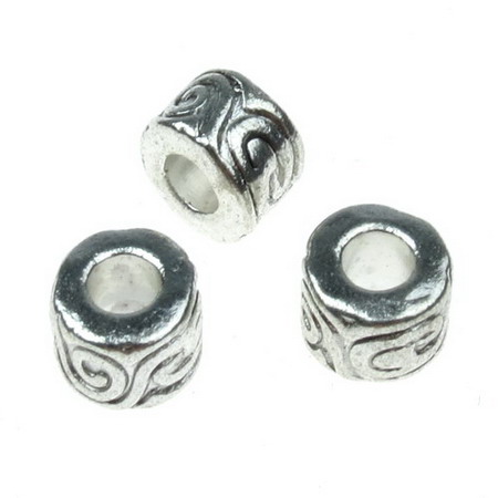 Art cylinder bead 11x7 mm hole 5 mm metallic color old silver