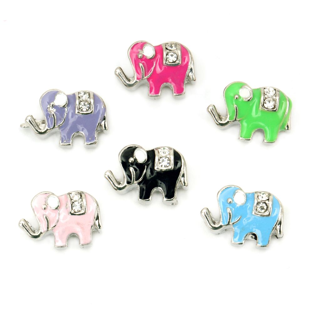 Metal Enamel ART Bead with Crystals / Elephant, 10.5x15x7 mm, Hole: 4.5 mm, ASSORTED