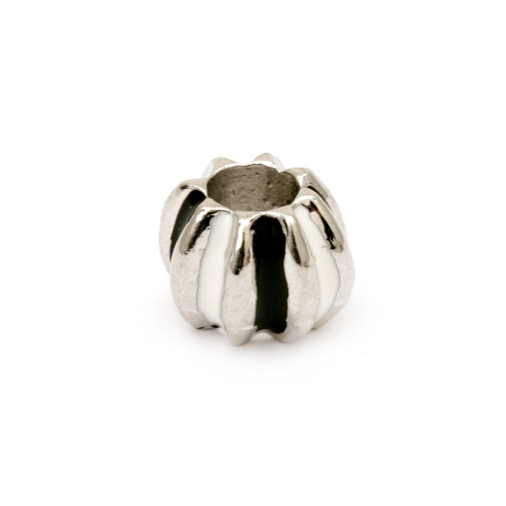 Metal ART Bead painted with White and Black, 10x8 mm, Hole: 5 mm