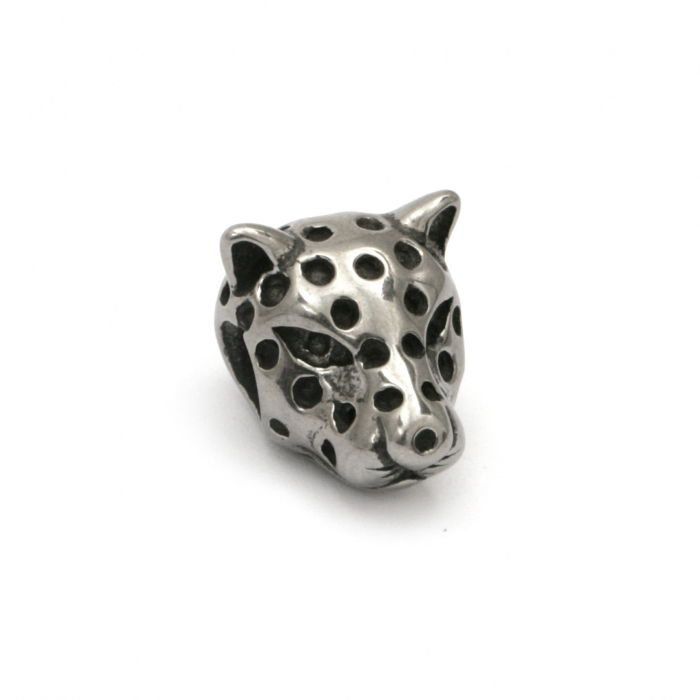 Leopard bead stainless steel 304 14x10x10.5 mm hole 4 mm color silver