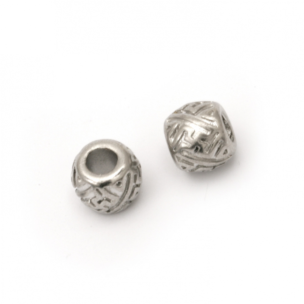 Art steel bead, ball shaped for jewelry making 9.5x11 mm hole 4.5 mm color silver