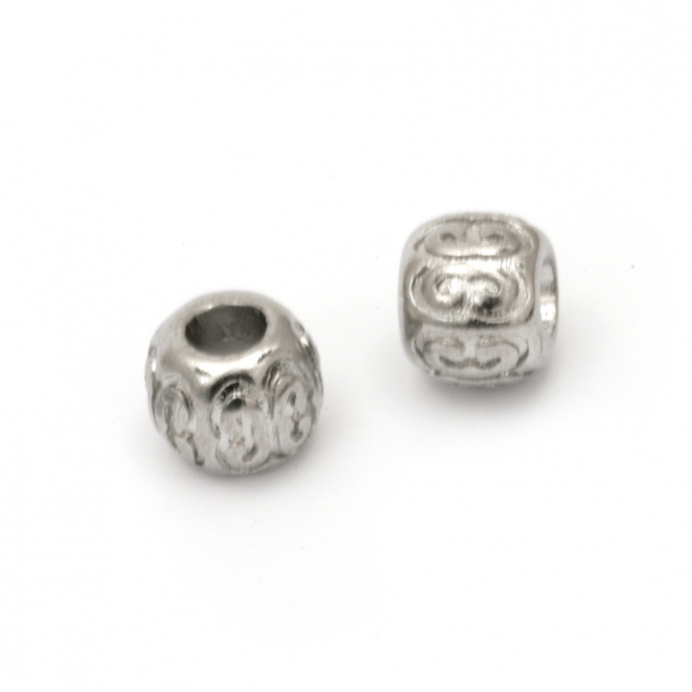 Art steel ball shaped bead 9x11.5 mm hole 4.8 mm color silver