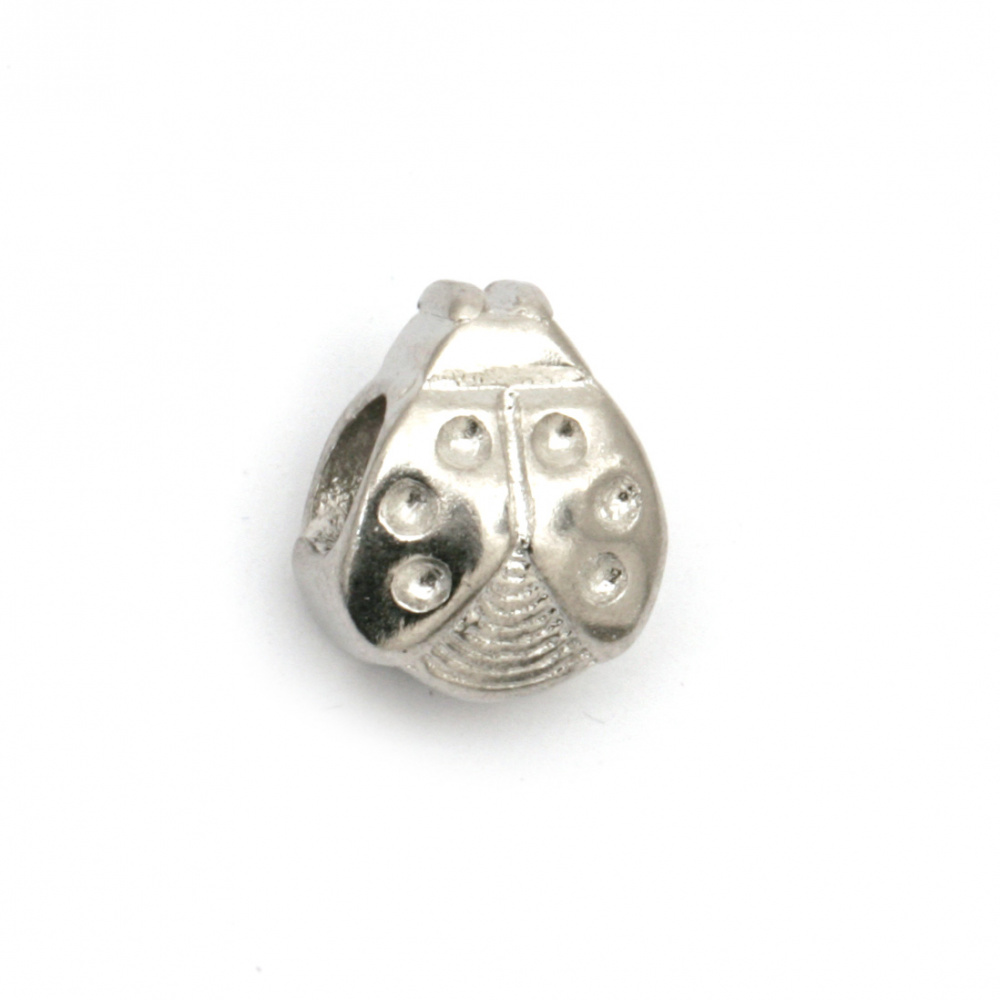 Art steel ladybug bead  8x8.5 mm hole 4.8 mm color silver