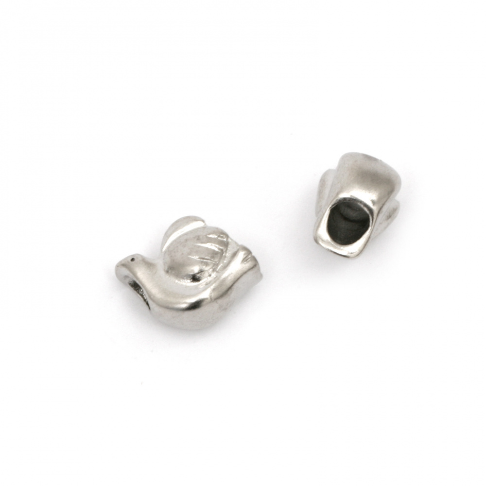 Art steel dove bead 11x11 mm hole 4.5 mm color silver