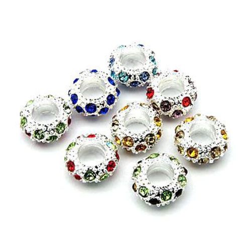 Round Metal ART Bead with Crystals for CRAFT Jewelry Design, 11x5.5 mm, Hole: 5 mm