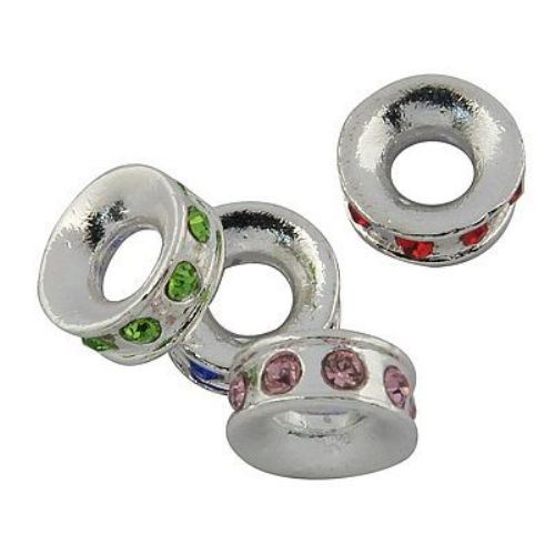 Metal Washer ART Bead with Crystals for DIY Jewelry Design, 11x5 mm, Hole: 5 mm