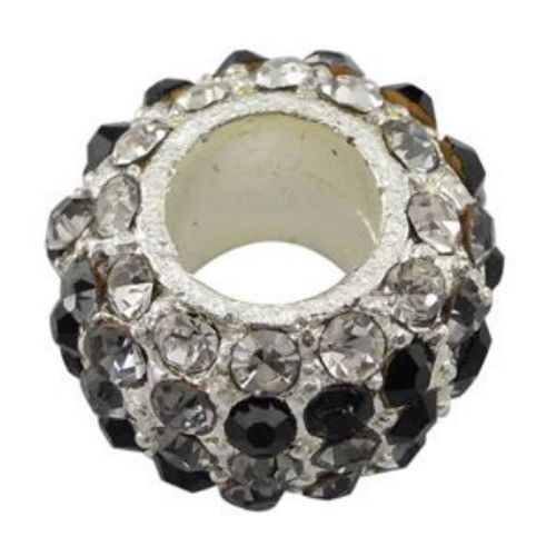 Round, metallic Pandora style bead with crystals 14.5x10 mm hole 6 mm