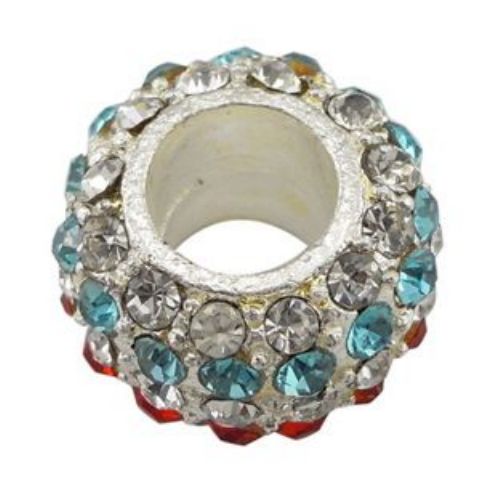 Sparkling metallic round bead with crystals, Pandora type element 14.5x9 mm hole 6 mm