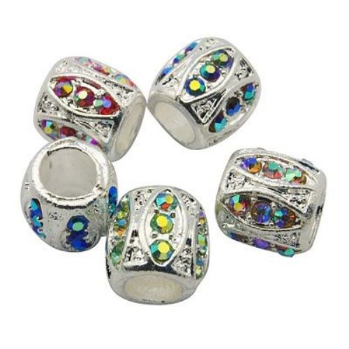 Art cylinder bead with crystals, Pandora type for jewelry making 10x10 mm hole 5 mm assorted