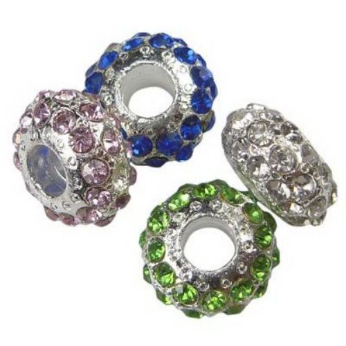 Art washer bead with crystals, Pandora type 15x8 mm hole 6 mm