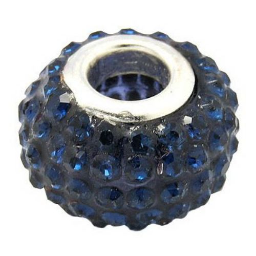 Resin round art bead with dark blue crystals, Pandora type 15x10 mm hole 5 mm