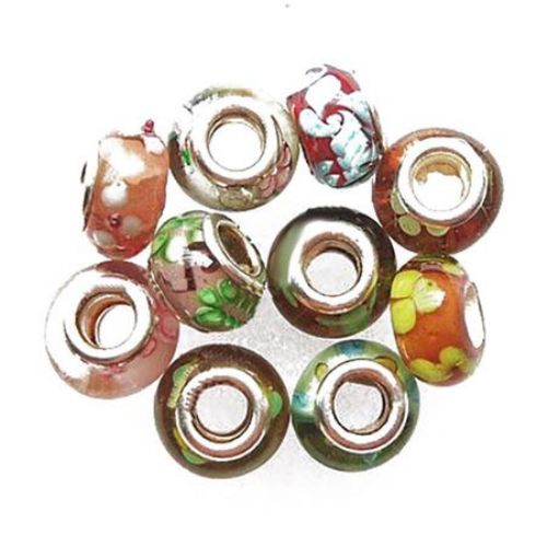 Glass beads with crystals  14 x 11  mm MIX