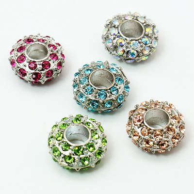 Pandora style bead medallion with small crystals, made from resin 14x7 mm hole 4.5 mm