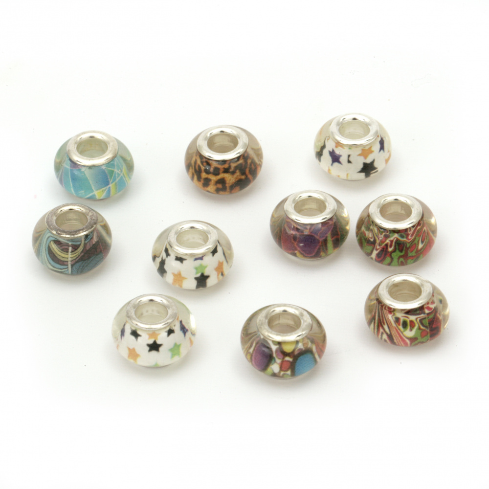 ASSORTED Round Glass ART Beads for Jewelry Making,14x9 mm, Hole: 5 mm