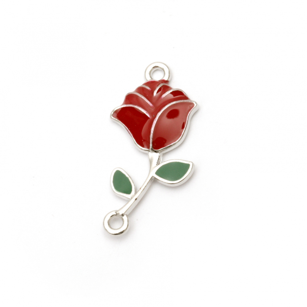 Connecting metal element in the shape of a rose 26x12x3 mm hole 1.5 mm color silver - 2 pieces