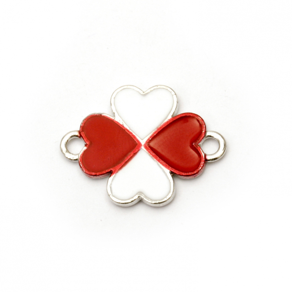 Connecting element,  metal clover white and red for handmade bangles 22x16.5x2 mm hole 1.5 mm color silver - 2 pieces