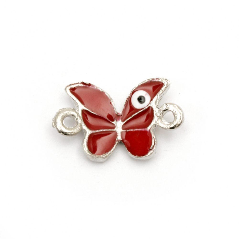 Connecting metal element red butterfly with an eye for jewelry making 17.5x11x3.5 mm hole 1.5 mm color silver - 2 pieces